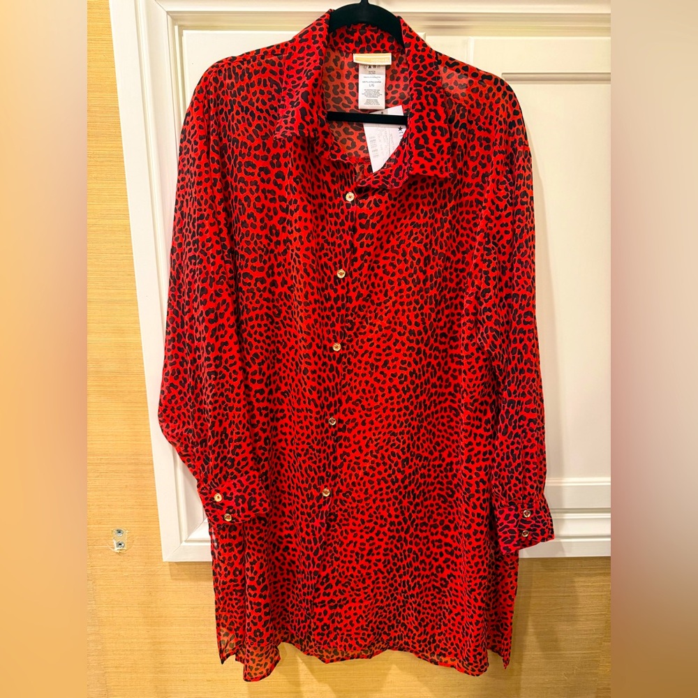 Michael Kors Red Animal Print Swim Cover Up